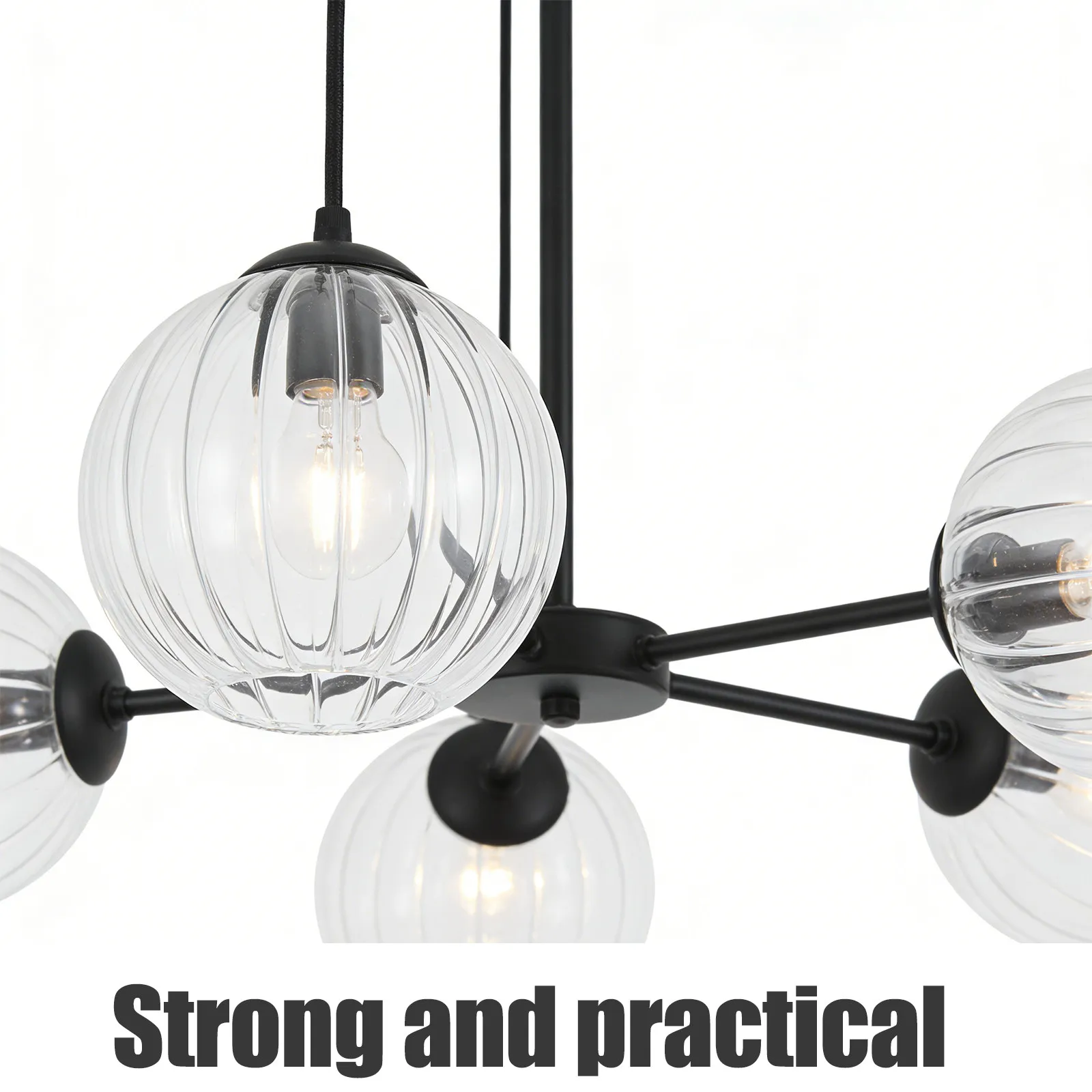 Glass Clear Ribbed Replacement Globe Glass Lamp Shade Inch Socket Spherical Light Cover Striped Design Modern