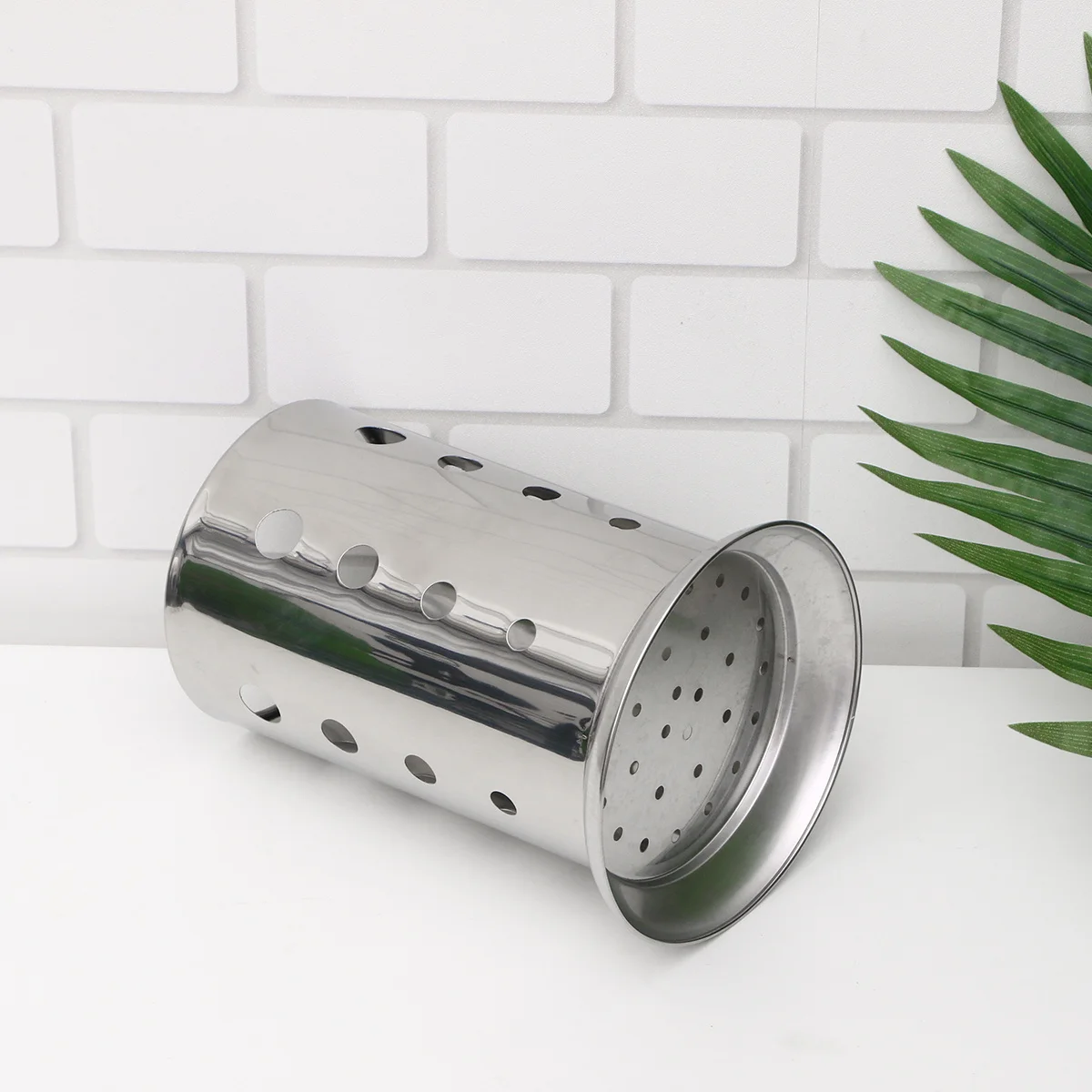 

Thick Stainless Steel Kitchen Utensil Holder Round Hole Drain Flatware Organizer Countertop Utensil Holder Countertop Storage