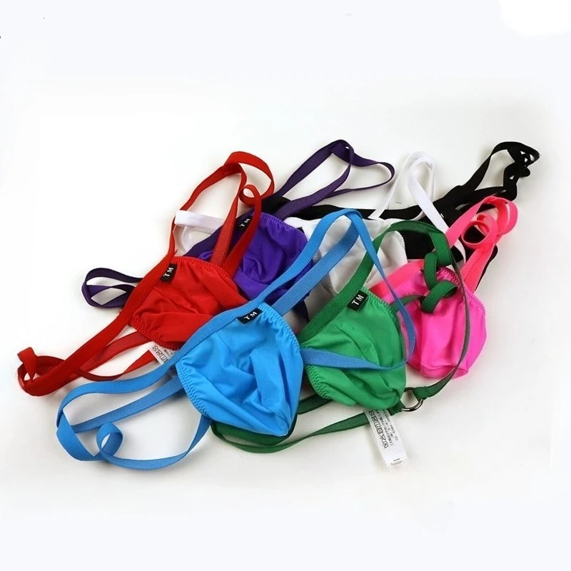 Solid Color Adjustable Waist Thong for men Silky Cool Fabric Ample Front Space Thin Strap Summer Underwear