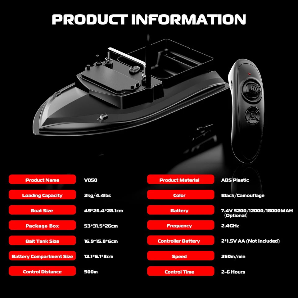 AHWZ Pêche Bateau Bait 500M Télécommande Fish Finder Bait Boat,Vert