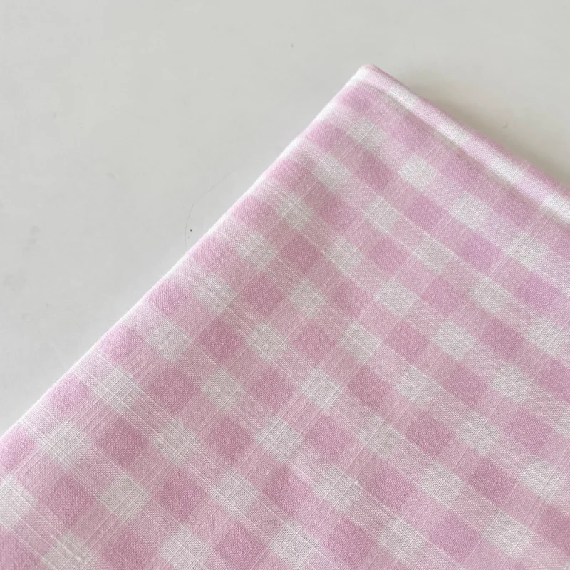 

Pink checkered fabric for clothing, throw pillows, tablecloths, polyester cotton diy fabric