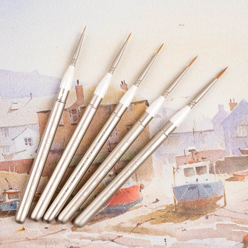 Travel Mini Pen Pure Kolinsky Hair Artist Watercolor & Acrylic & Oil Painting Brush Copper Cap Liner Sable 105Liner MU HE ART