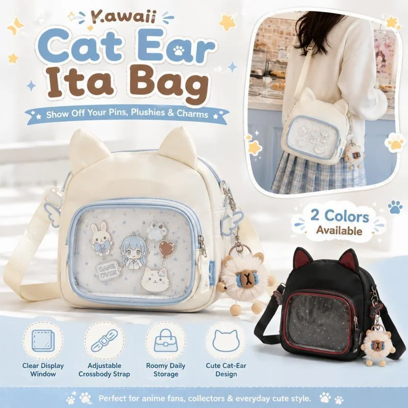 

Mini Pink Ita Bag Cat Ear Transparent Display Crossbody Bag For Anime Pins Badges Plush Accessories Teen Girls Gift Bag Gift New
