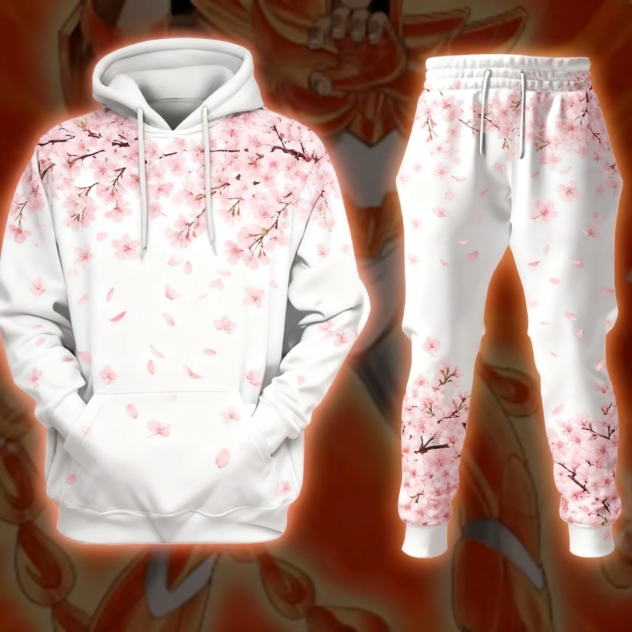 

Popular Cherry Blossom Pattern Cosplay Hoodies Pants Suit 3D Pegasus Print Anime Sweatshirt 2pcs Set Men Sports jogging Set