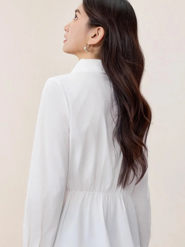 SENTUBILA Designer Shirt 2025 Women's Autumn New Turn-down Asymmetrical Shirring Buckle Long-sleeved Tops Elegant W53CA2861