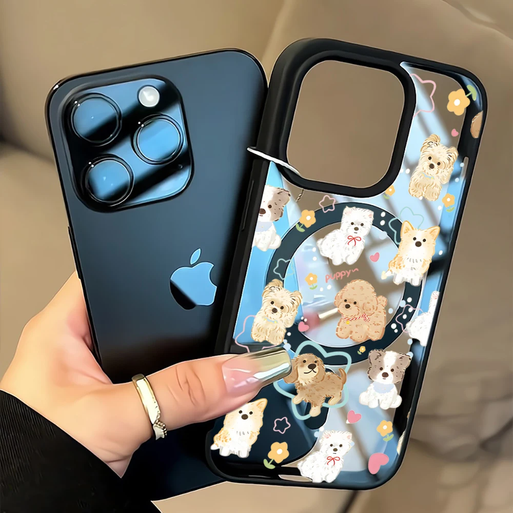 Amiable Puppy Niedliche Transparente Hülle für Magsafe iPhone 15 16 Pro Max 17 14 11 13 12 Pro Max Plus Hülle Magnetisches Kabelloses Laden Coque – Detail 9