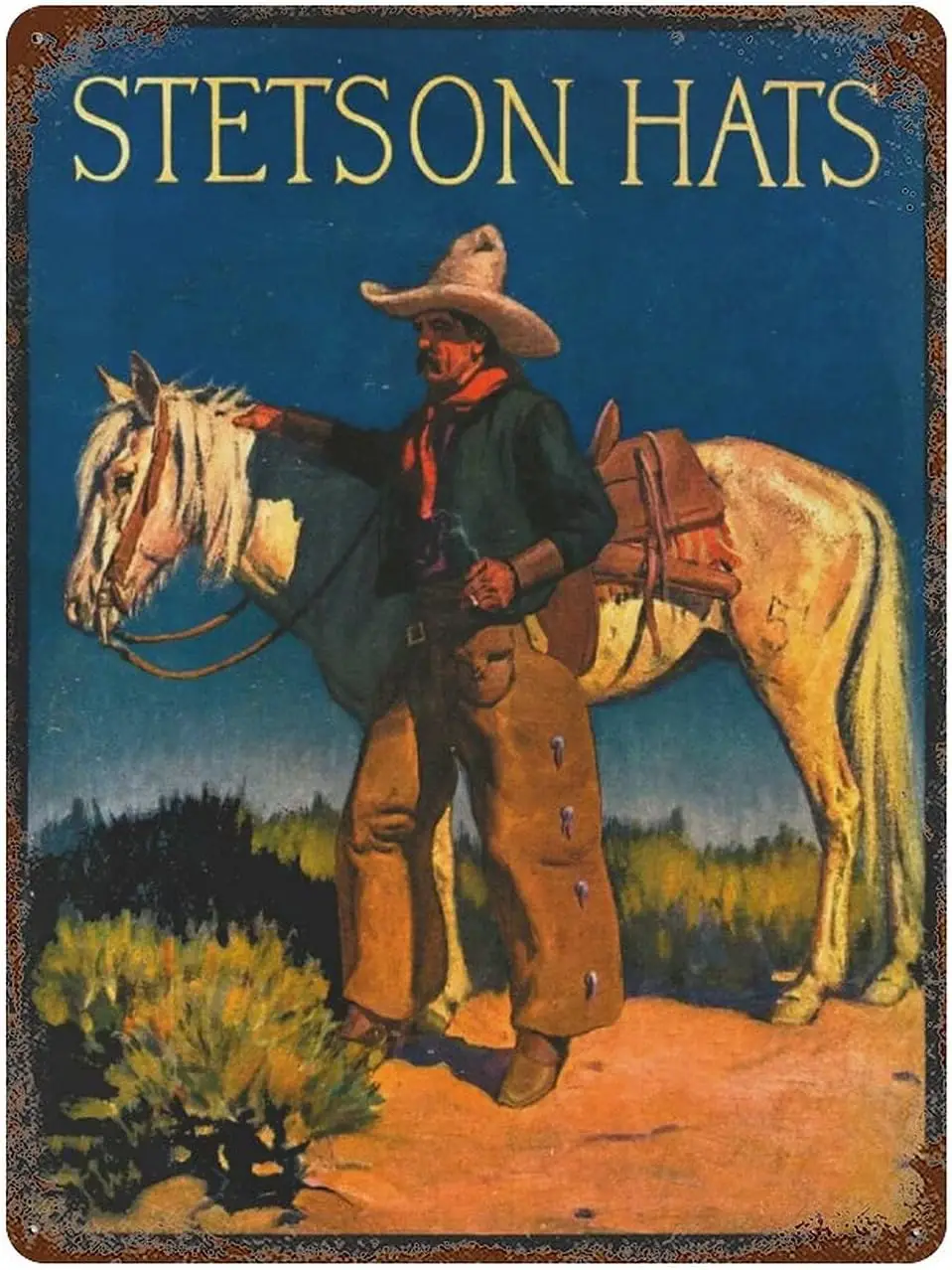 Stetson Cowboy Hats Vintage Great Aluminum Tin Sign Wall Decor Metal Plaque Poster 15.7