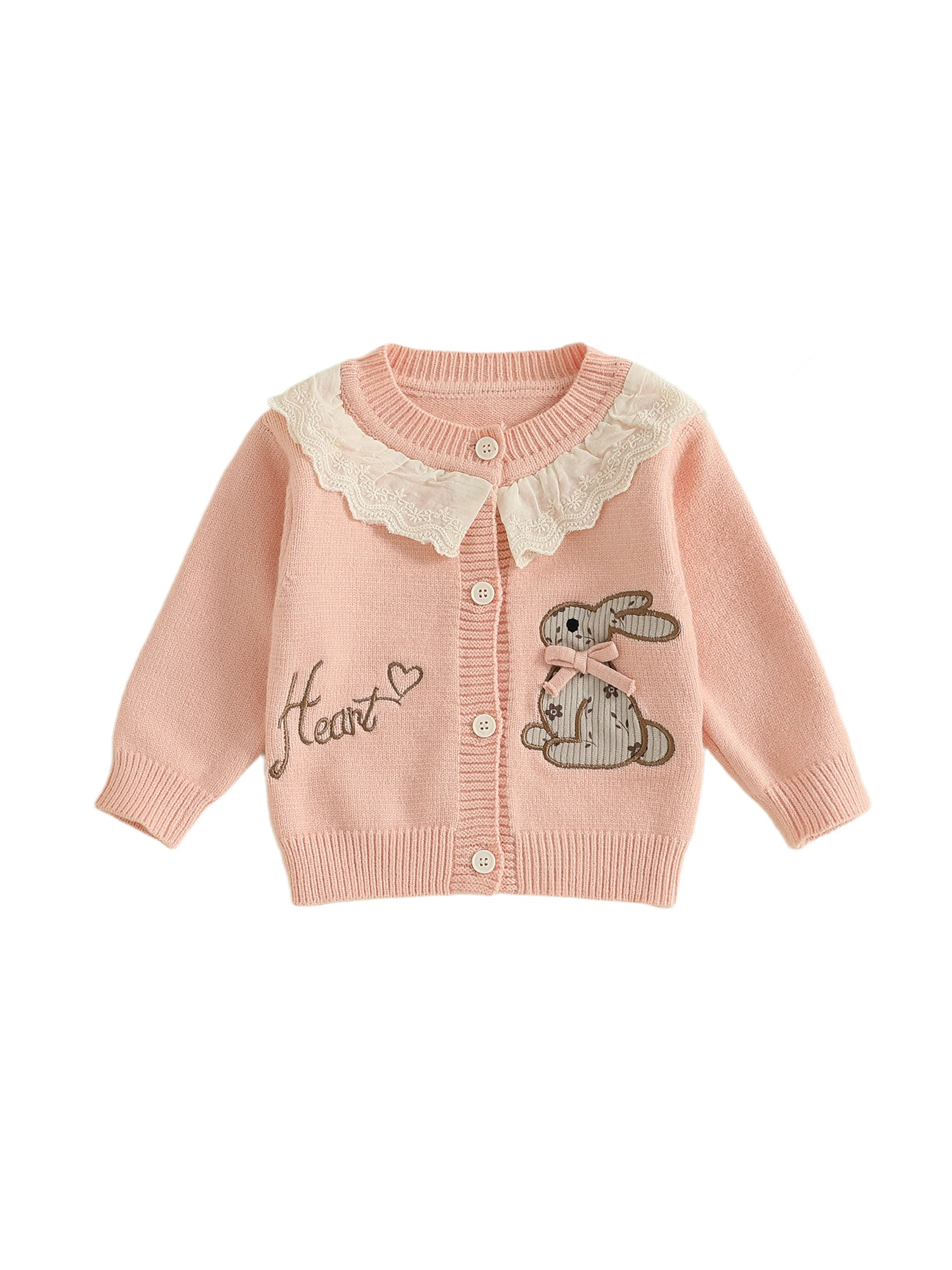 Kleinkind Mädchen Kapuzenpullover Niedlicher Hase Stickerei Strickjacke mit Knopfverschluss Warmer Winter Säuglingsoberbekleidungsmantel