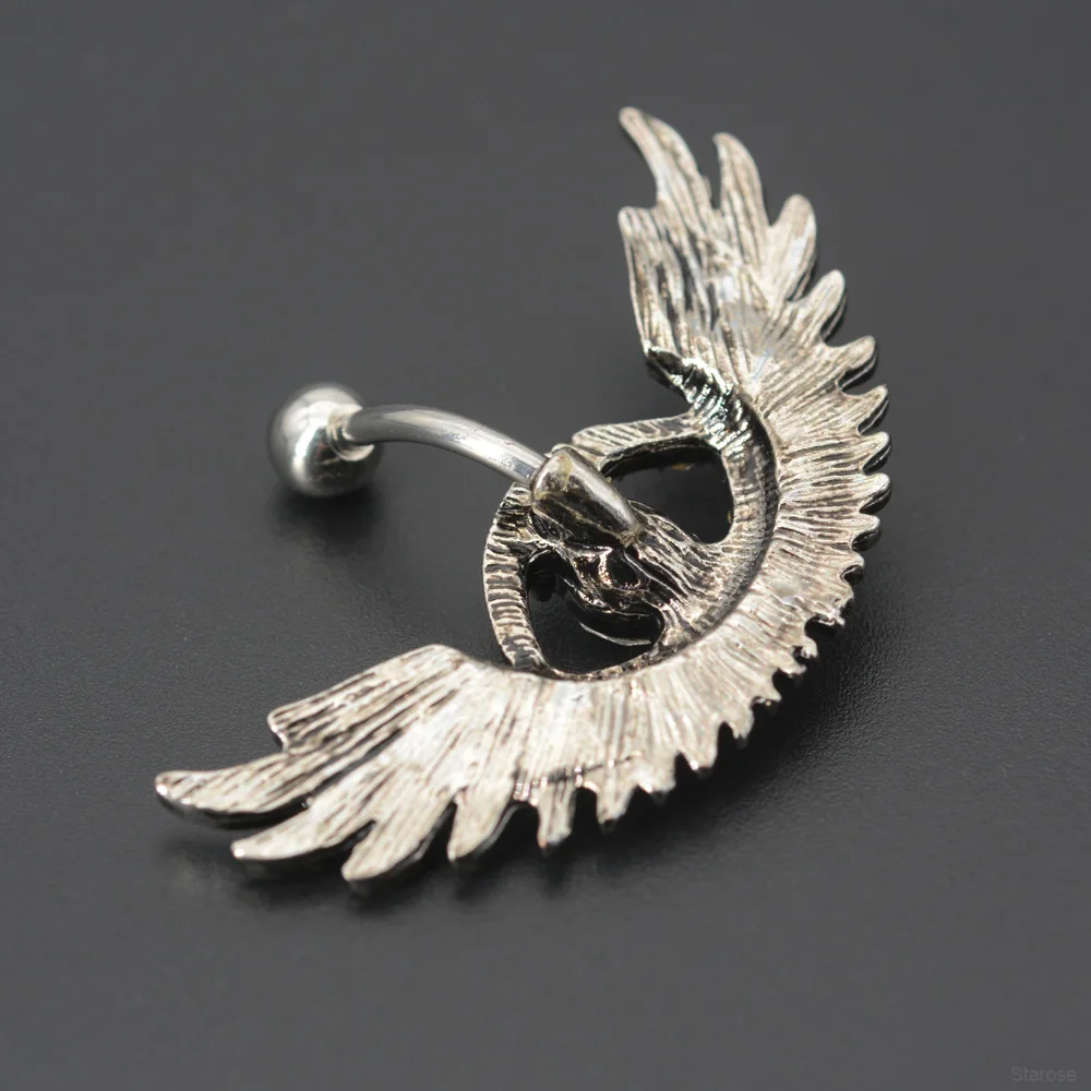 Starbeauty Blue CZ Eye Belly Button Rings Eagle Wing Navel Piercing Stainless Steel Belly Piercing Ombligo Body Jewelry 14G
