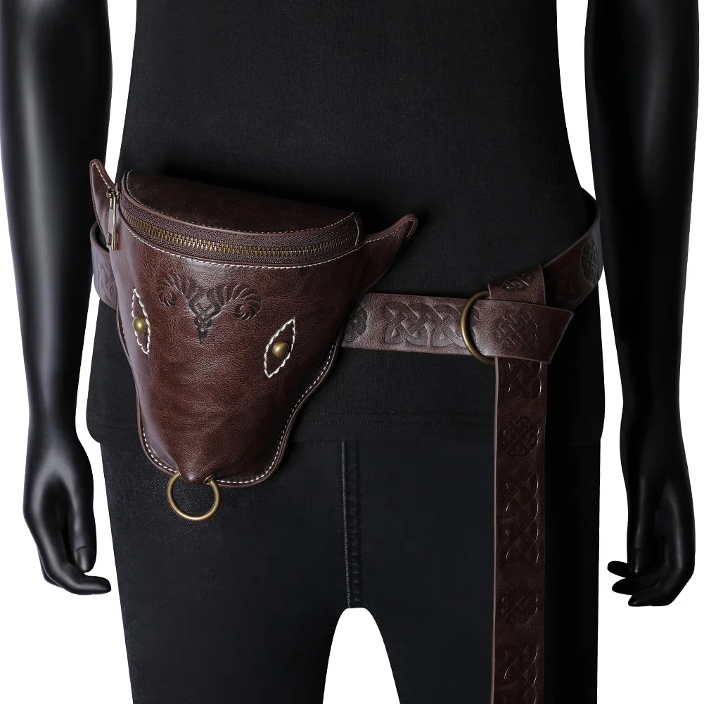 

New Viking Style Medieval Belt Coin Purse Knight European and American Retro Embossed Waist Bag Anime Wallet Itabag