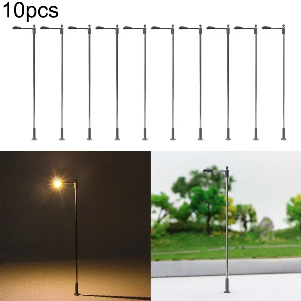 10pcs Model Railway HO OO Scale Lamp Warm White 1:87 Street Lights LEDs 9cm Layout Building Sand Table Models Toys