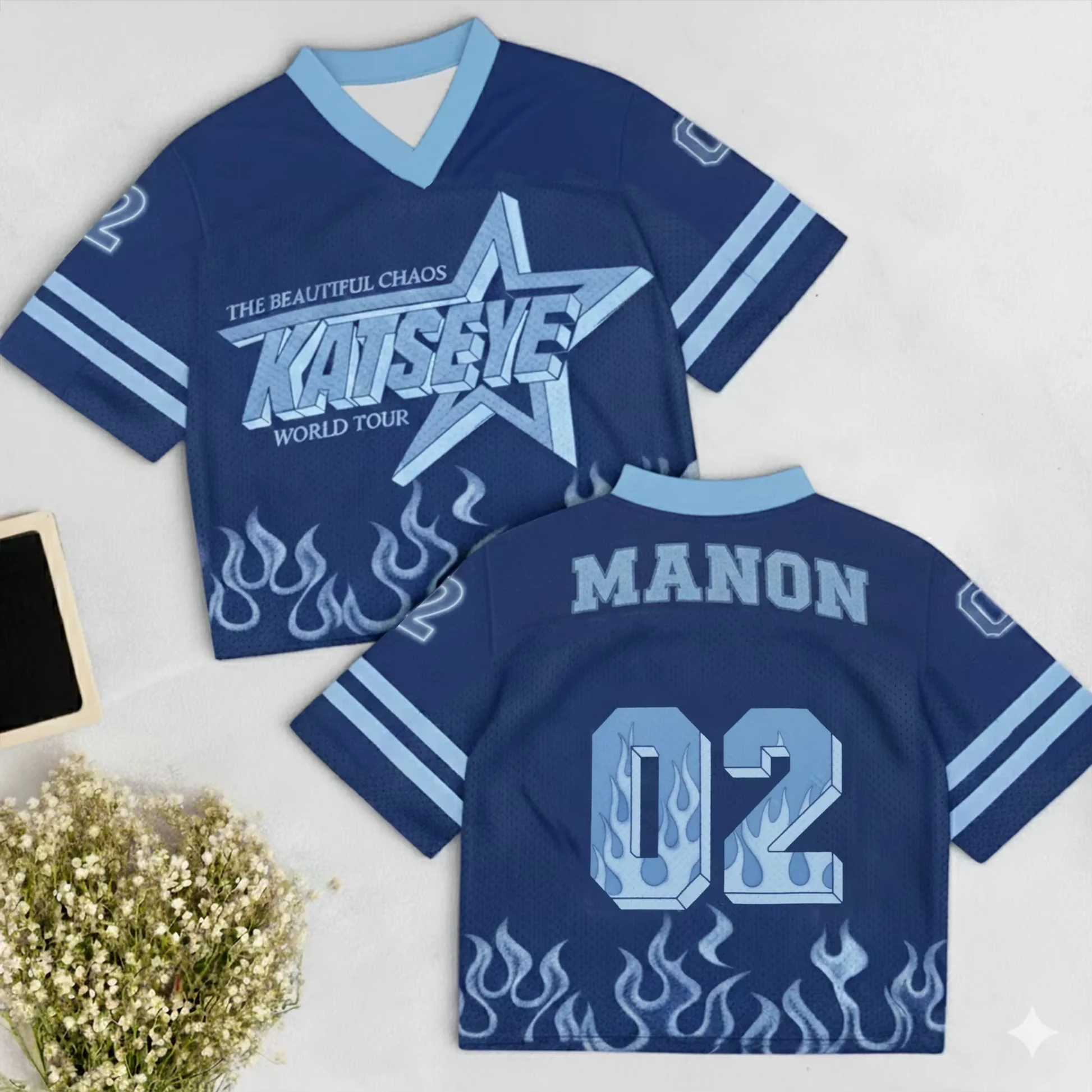 Kpop Katseye Uniform im amerikanischen Street-Fashion-Stil, Oversized Jersey, für Mitglieder auswählen! Familien-Set für den Sommer, atmungsaktiv und schnelltrocknend – Detail 6