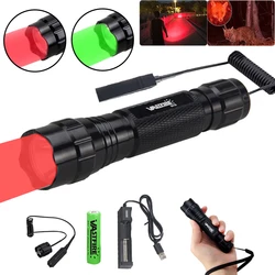 501B Hunting Flashlight Red/Green/WhiteProfessional Torch 1-Modes Predator Handheld Torch Rechargeable Lantern With Tail Switch