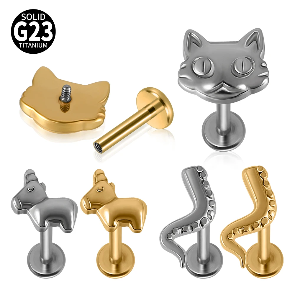 Dreamlee ASTM F136 titane licorne Cartilage Piercing dos plat conque Rook boucles d'oreilles Helix Stud poulpe chat Labret bijoux de corps