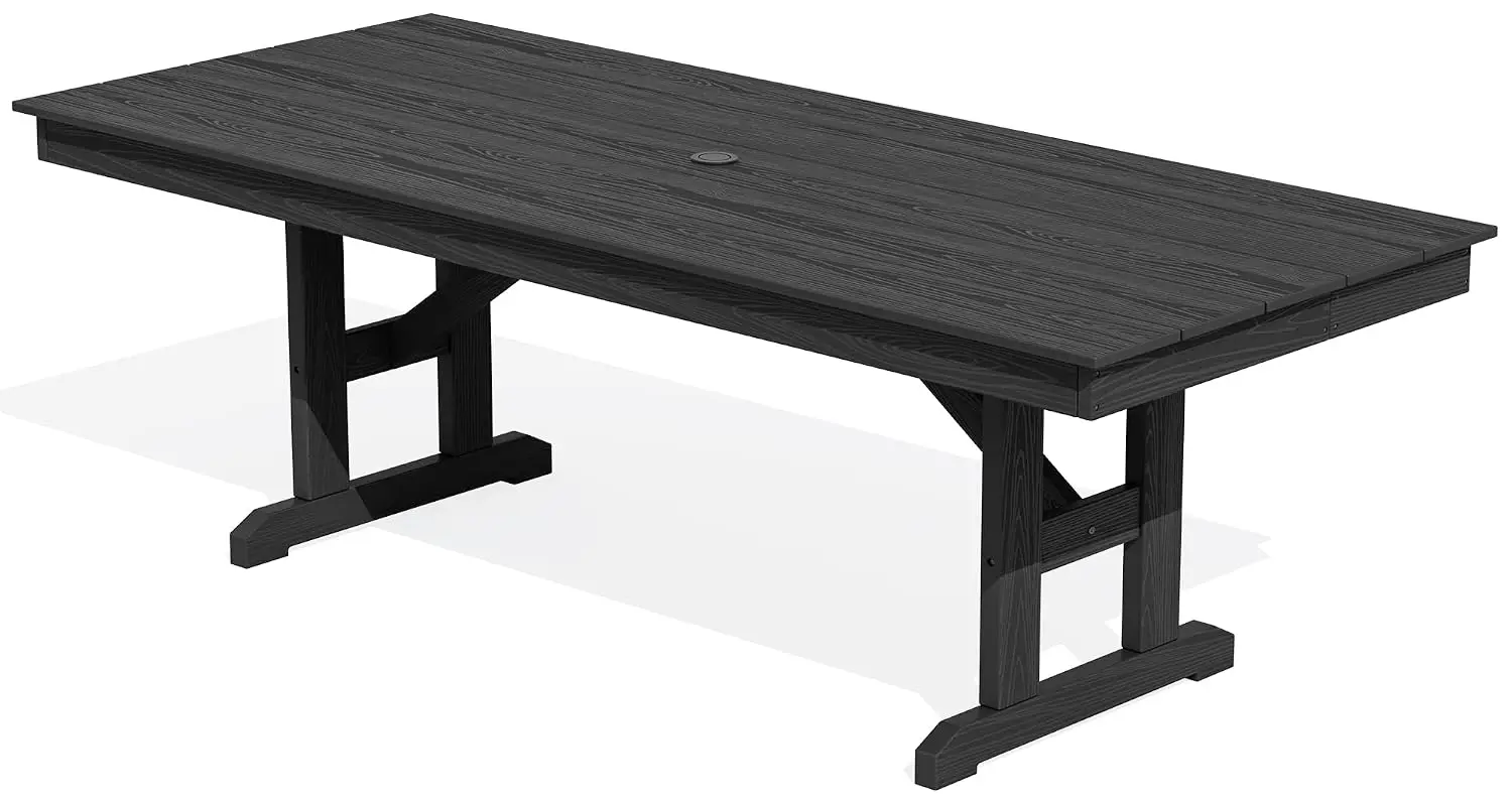 HDPE Rectangular Outdoor Dining Table for 6-8, All-Weather, Black, Customized