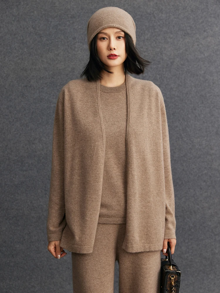 

TLOML New Women's 100% Cashmere Sweater Simple Style Cardigan Spring Autumn Soft Warm Office Lady Cashmere Knit High Quality Top