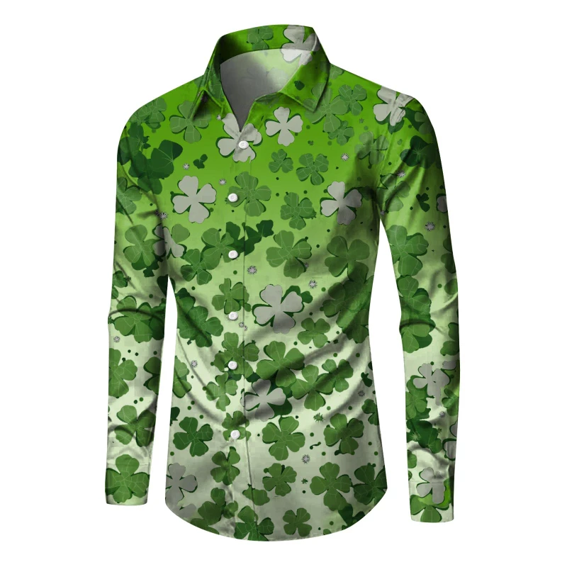 2025 New St. Patrick's Day Shirts Men Women 3D Print Clover Graphic Long Sleeve Shirts Men Tops Casual Fashion Festival Blouse