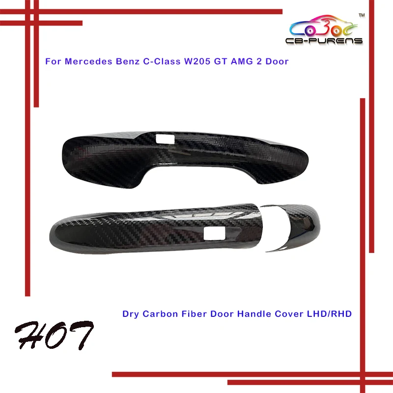

For Mercedes Benz C-Class W205 GT AMG 2D 2015+ Dry Carbon Fiber Door Handle Cover LHD/RHD W/N Senser Holes 3 PCS