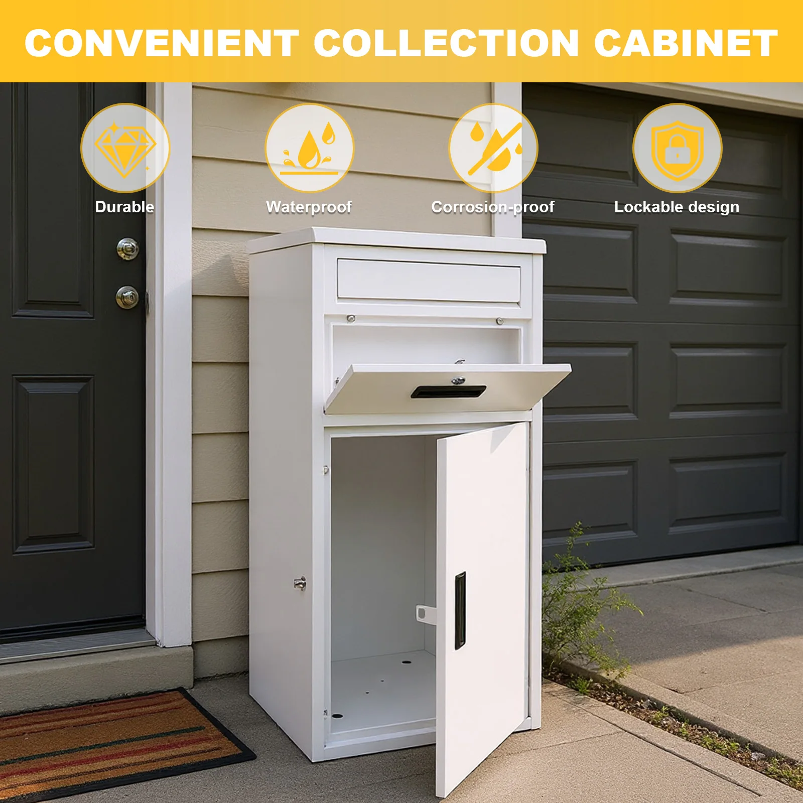 

Package Delivery Box with Lock Outdoor Package Delivery for Porch House (White)