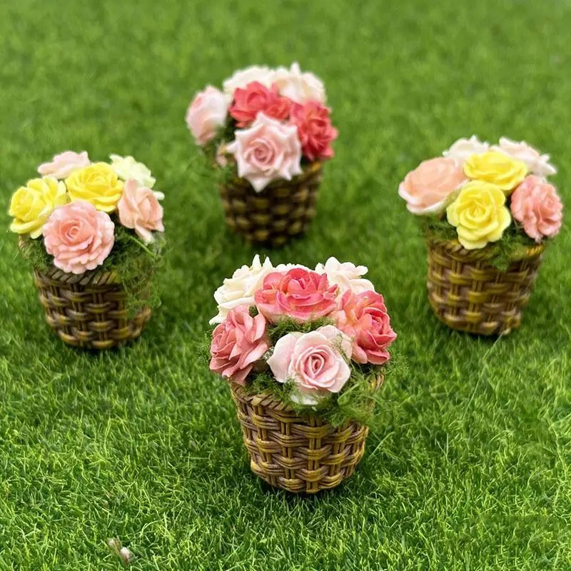 Mini Potted Flowers Mini Basket Simulation Artificial Plants 6 Pieces Set for Dollhouse Living Room Decor