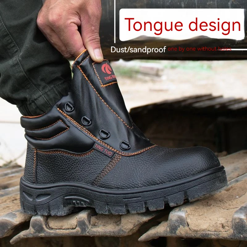 Men Work Boots Safety Shoes With Steel Toe Cap Anti-smash Sneakers Puncture-Proof Indestructible Shoes Wear-resisting Black