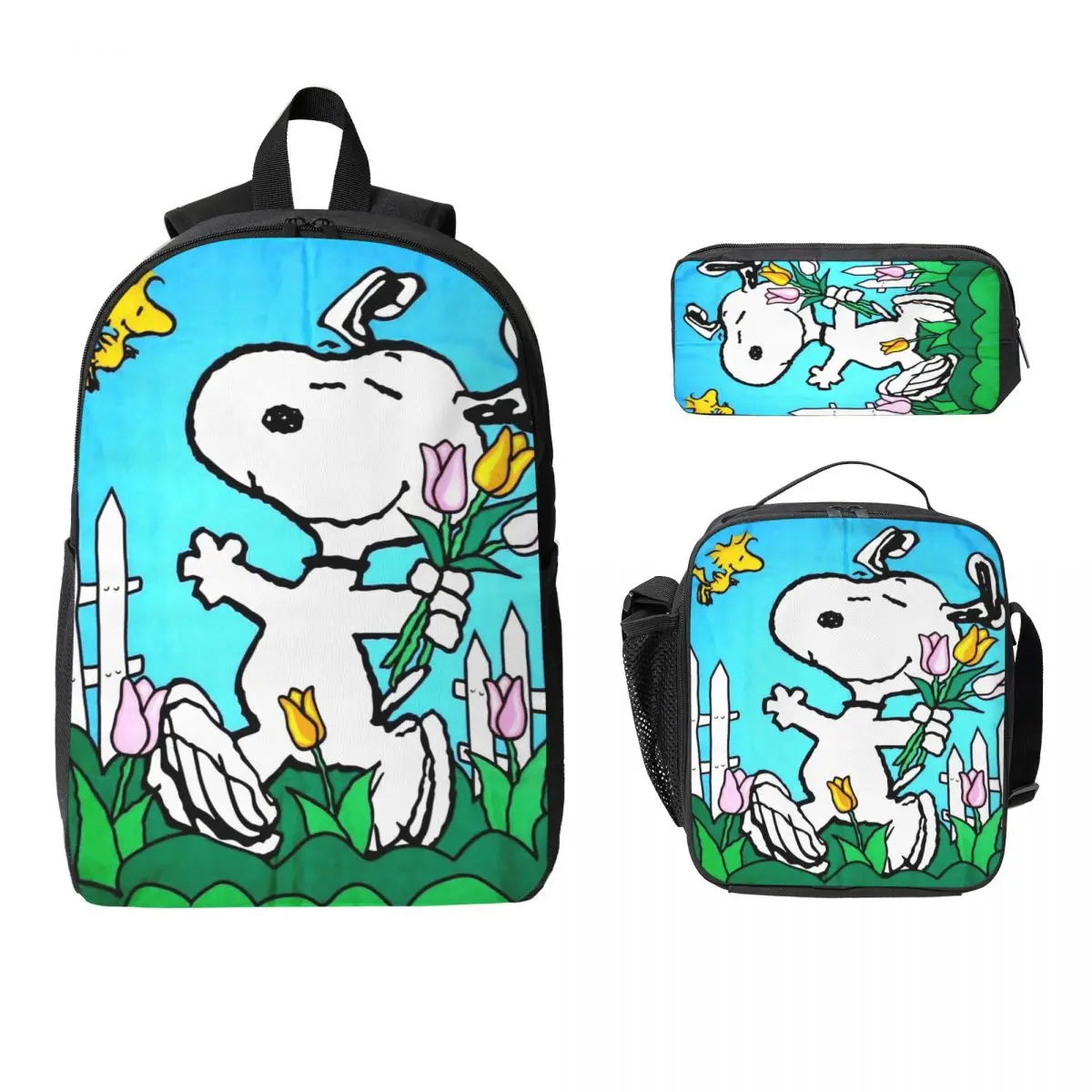 

Рюкзак Snoopy, студенческая сумка для книг для мальчиков и девочек, школьная сумка, сумки на плечо для ноутбука, 3 шт., изолированная сумка для обеда, пенал