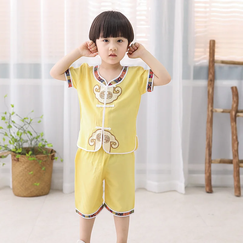 Children's Tang Suit Boys' Ancient Suit 2022 New Chinese Style Children's Wear Baby Short Sleeve Suit Boys Middle and Small