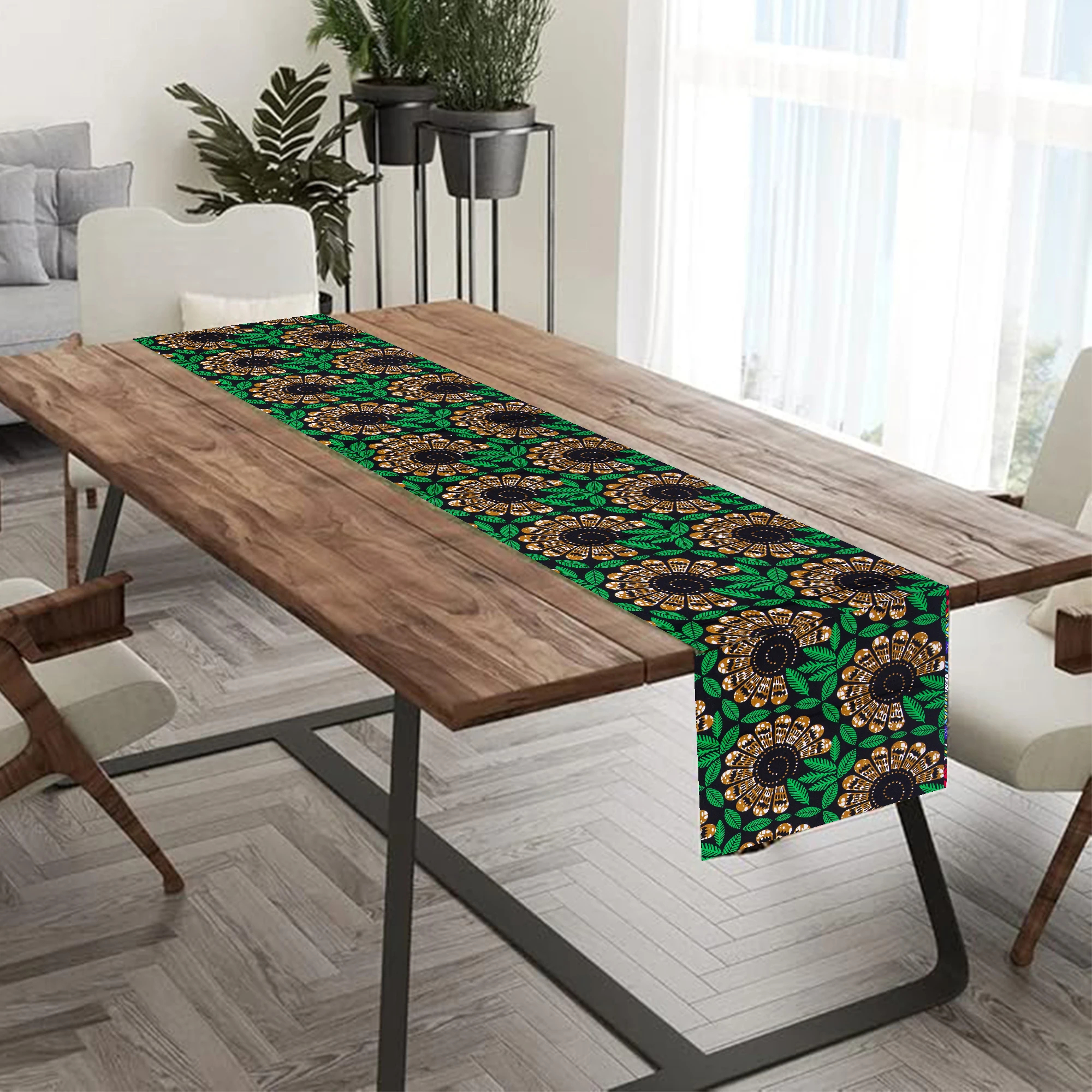 

African Kente Print Table Runner Ankara Geometric Pattern Tablecloth Vibrant Ethnic Bohemian Table Decor for Dining Room Wyb1083