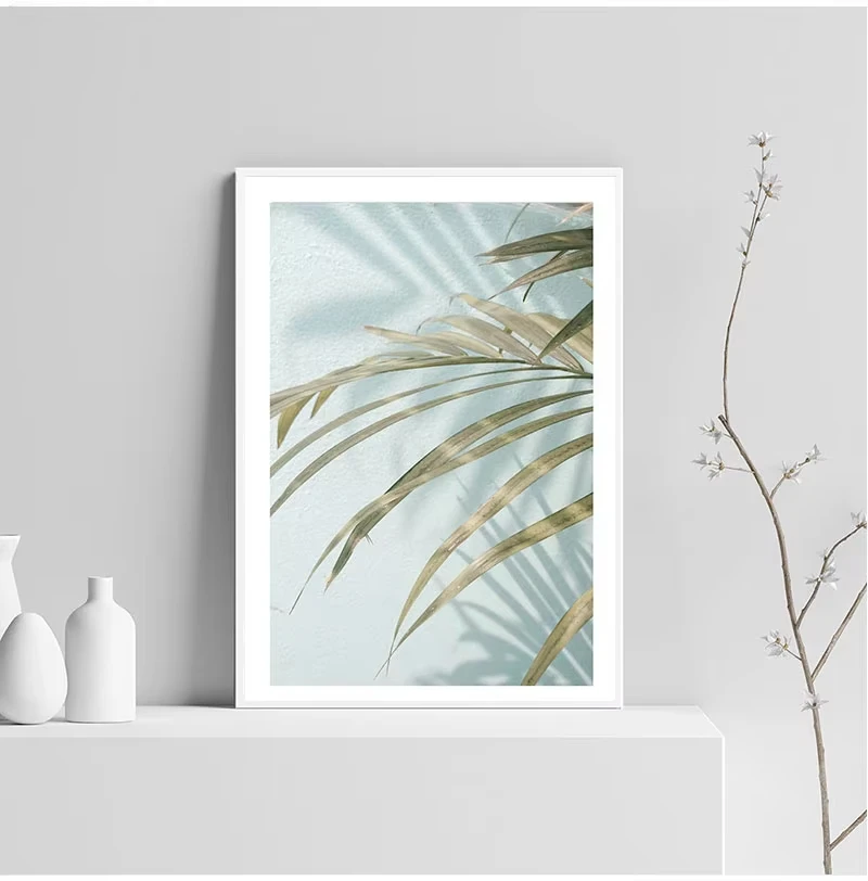 Pintura en lienzo de hoja de mar decorativa subtropical escandinava, impresión de carteles de estilo nórdico de paisaje, pintura decorativa Natural