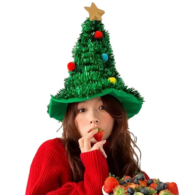 2025 Christmas Party Hat Winter Green Tinsel Hat Christmas Ornaments Red Green Decorations Holiday Themed Novelty Headwear