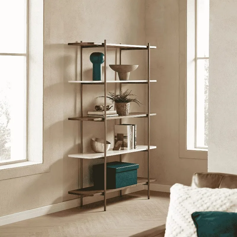 *New Modern Simple Solid Wood Bookshelf Industrial Wind Iron Office Side Corner Open Bookshelf
