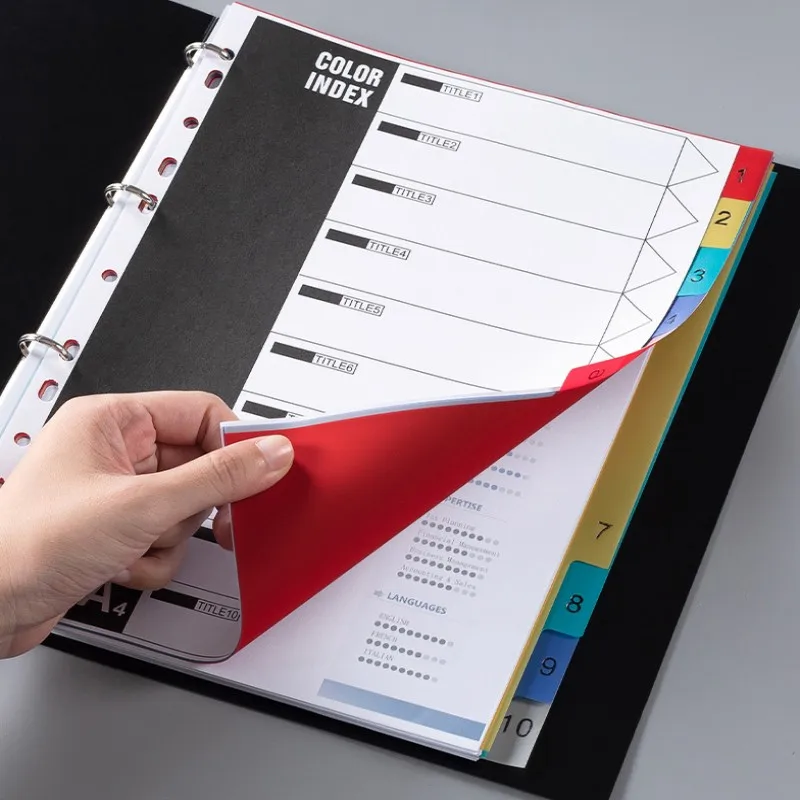 A4 Plastic Binder Index Dividers Classification Paging Separation Color Paper Print 10/12/21 Pages File Folder Accessories