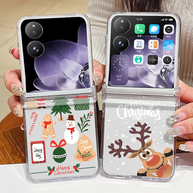 Frohe Weihnachten Hirschbaum Handyhülle für Xiaomi Mix Flip 2, MIX FLIP, stoßfest, transparent, hart, PC, faltbar, durchsichtige Schutzabdeckung