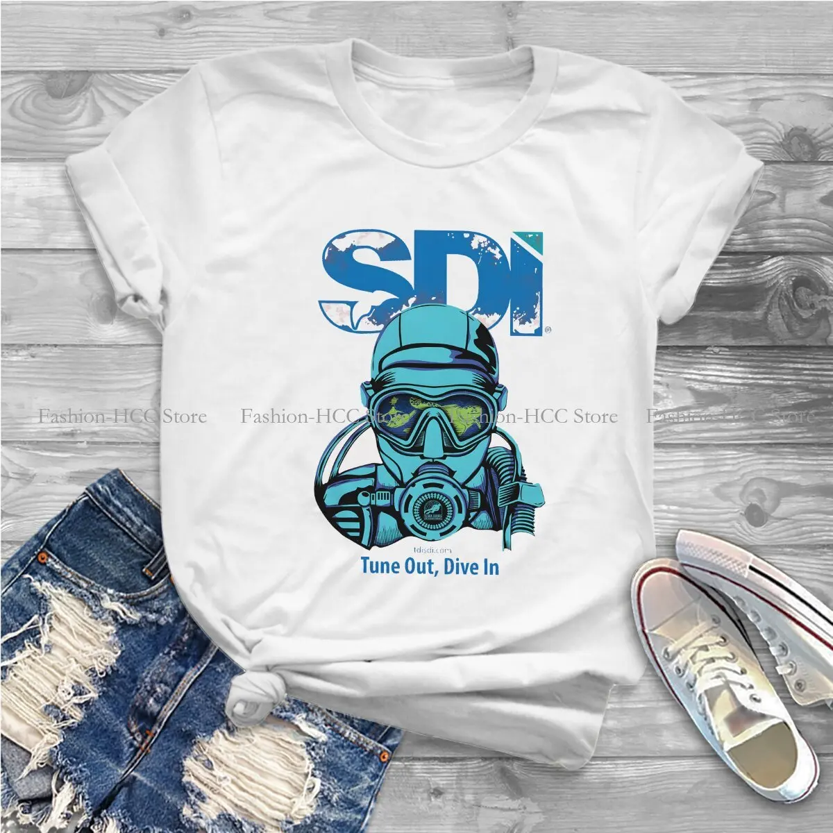 Scuba Diver Adventure Sport Polyester TShirts Tune Out Print Homme T Shirt Hipster Tops