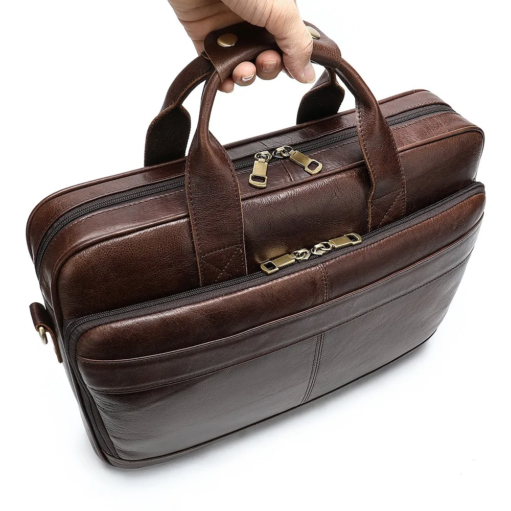 Leather Retro Men's Versatile Simple Business Handbag 15.6 Inch Multi-functional Computer Cowhide Horizontal Men's Business Bag