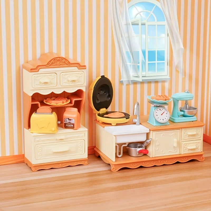 Floresta animal família casa de bonecas móveis mini geladeira brinquedos simulação comida brinquedos das crianças casa de bonecas em miniatura cozinha jogar