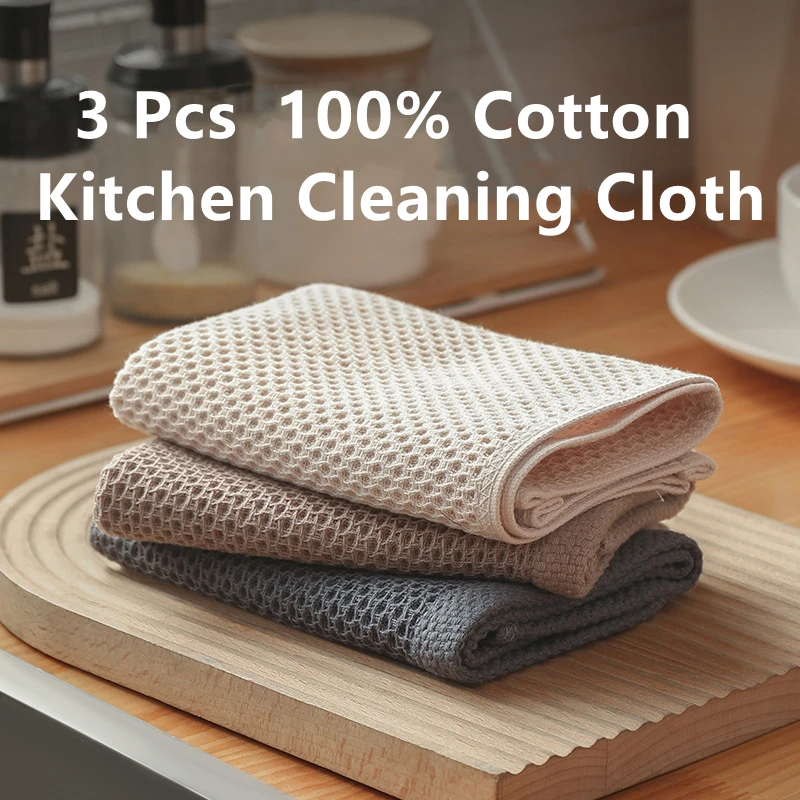 3Pcs Cleaning Cloth 100% Cotton Kitchen Dish Cloths Ultra Absorbent Quick Drying Dish Towels Glass Cleaning Rags Eco-Friendly