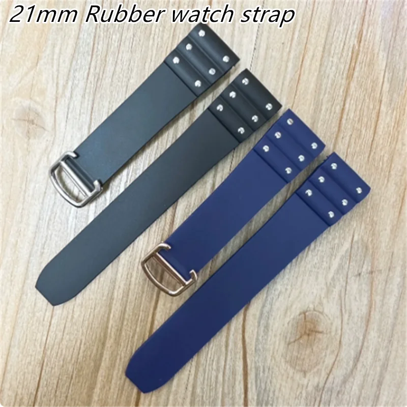 21mm Waterproof rubber watch strap Silicone watchband Folding buckle bracelet for CARTIER SANTOS DE CARTIER