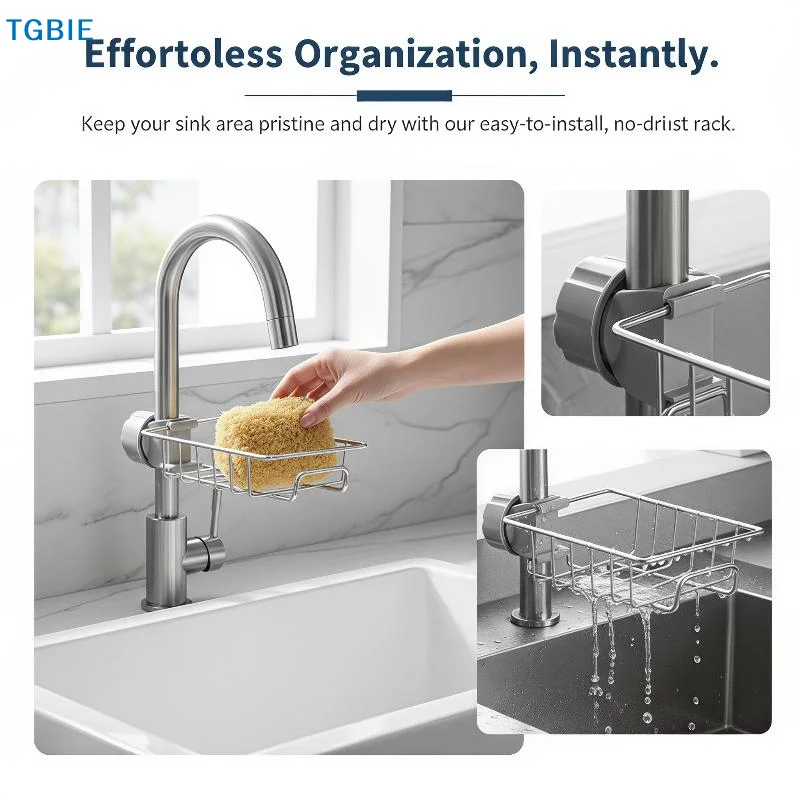[TL]【TL】Kitchen Stainless Steel Sink Drain Rack Sponge Storage Faucet Holder Soap Drainer Towel Rack Shelf Organizer