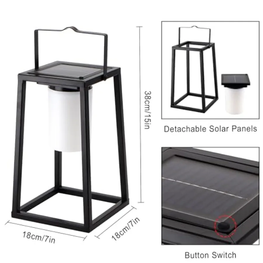 5'' High Outdoor Solar Lantern Portable Brightness LED Nightstand Lantern Metal Solar Lamp IP Waterproof Outdoor Table Lamps Co view 6