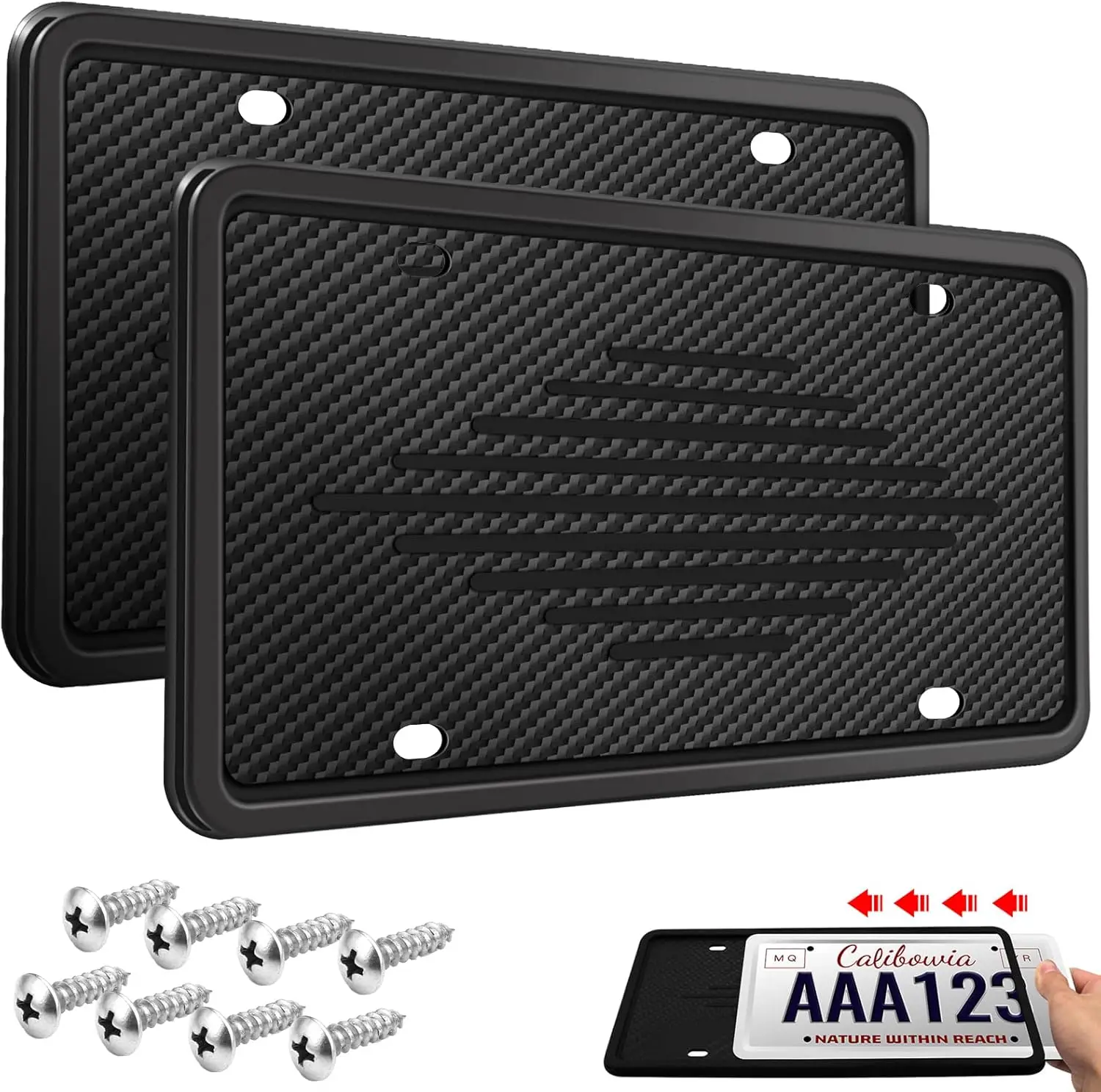 

Universal Black TPU License Plate Frames, 2-Pack - Rust-Proof, Rattle-Proof, Weather-Proof with Drainage Holes for US Cars