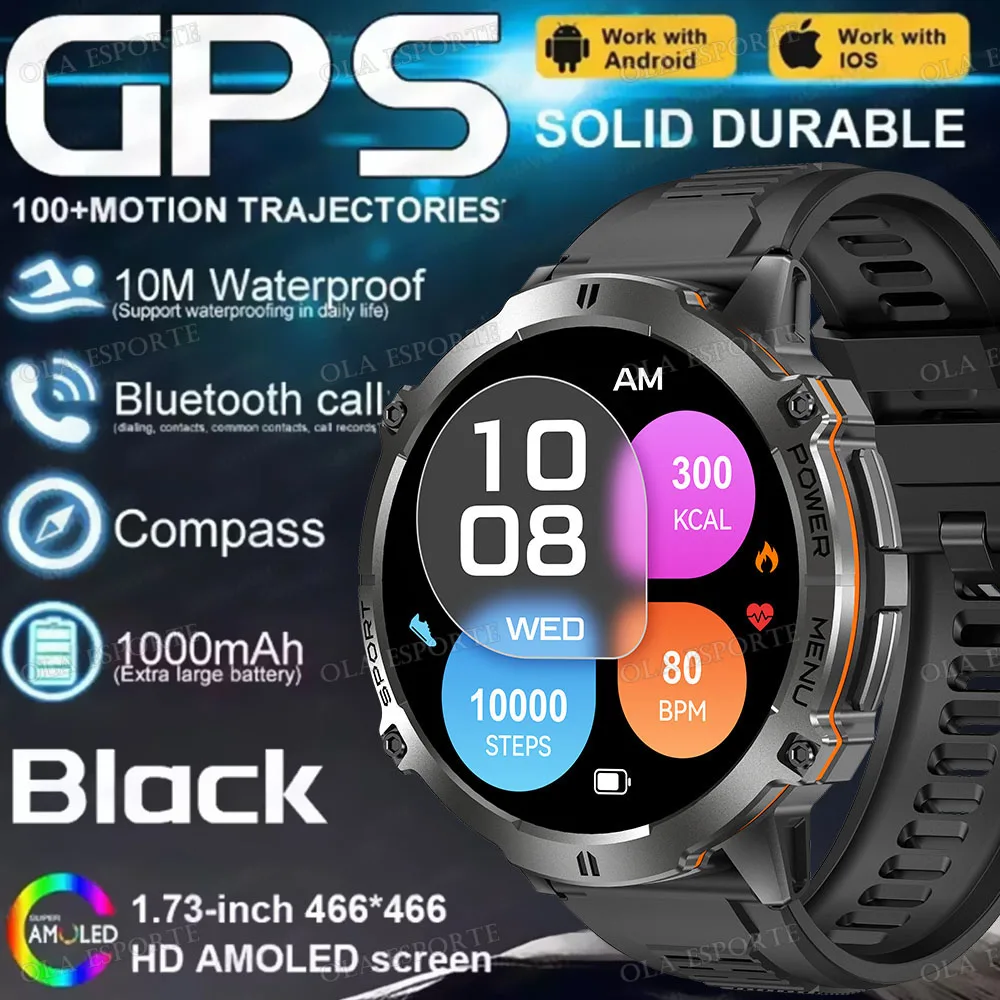 

2025 Новые военные T-Rex 3 Bluetooth Call Смарт-часы GPS Компас Барометрический Высотомер 10 АТМ Водонепроницаемые спортивные умные часы для мужчин