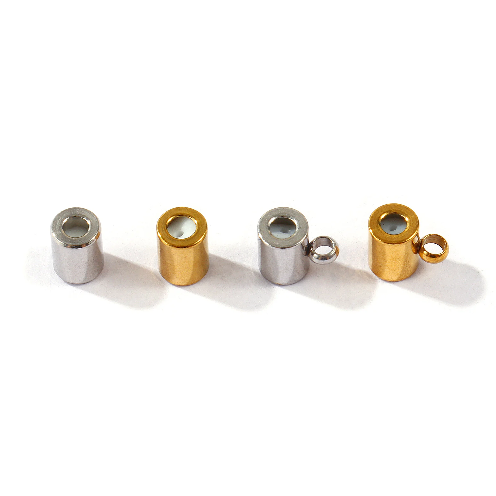 10pcs 304 Stainless Steel Adjustable Silicone Slider Stopper Beads Multicolor Cylinder Spacer Beads For DIY Necklace Jewelry