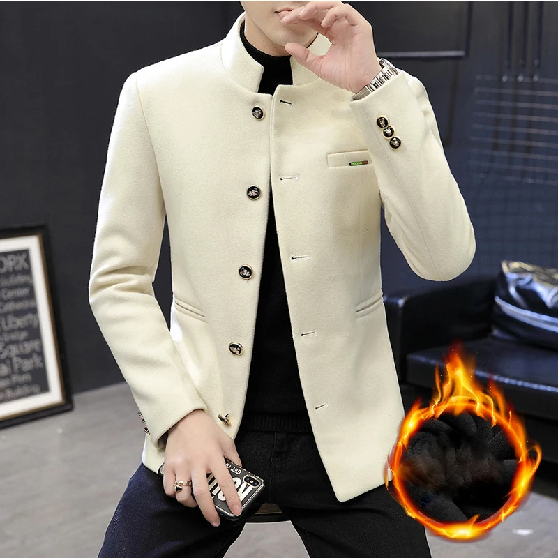 Foreign Trade Winter Men's Thickened Standing Collar Suit Korean Version Top Zhongshan Coat