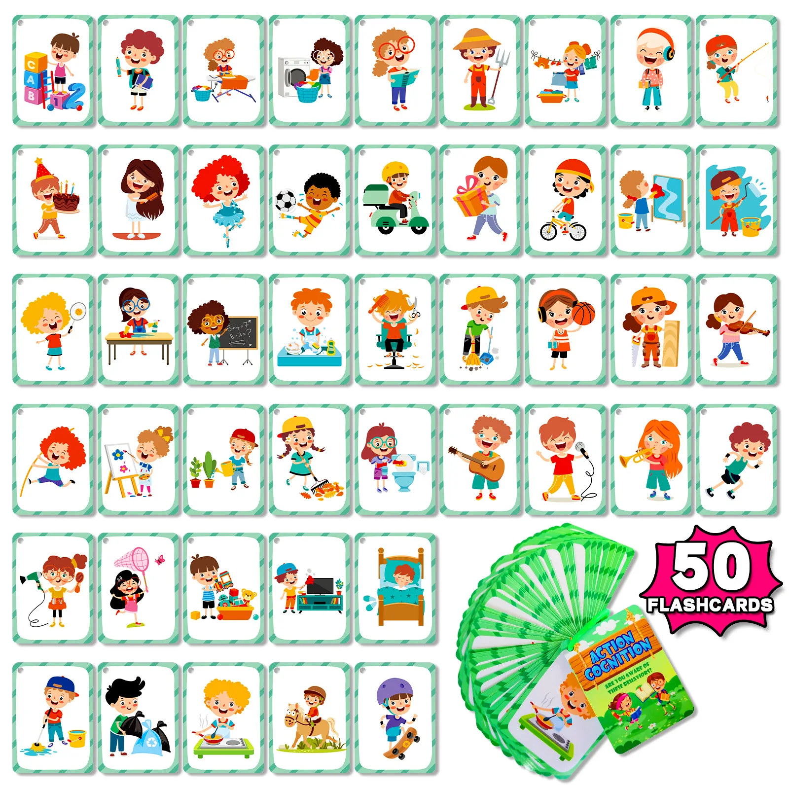 50Pcs/Set Cognition Learning Card Funny Memory Flash Cards Early Education Educational Toys For Children Kids