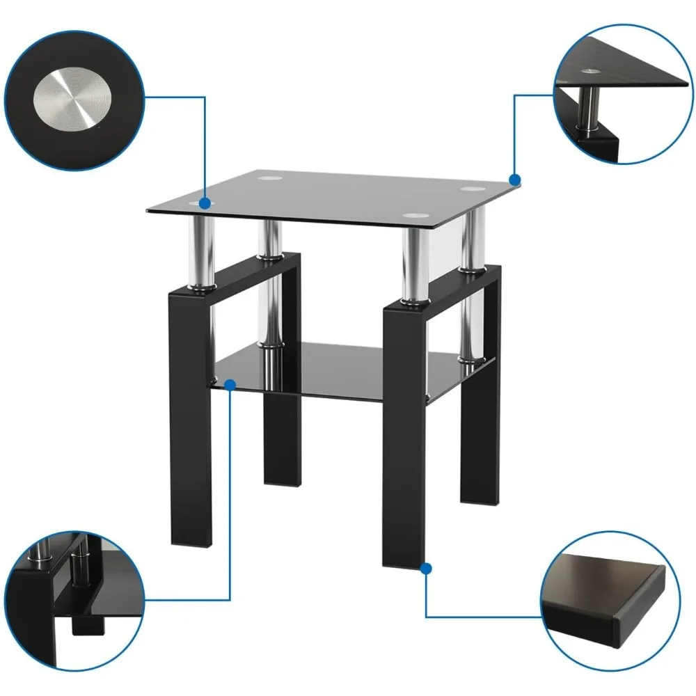 3-Piece Living Room Furniture Set: Glass Coffee Table and Metal End Tables