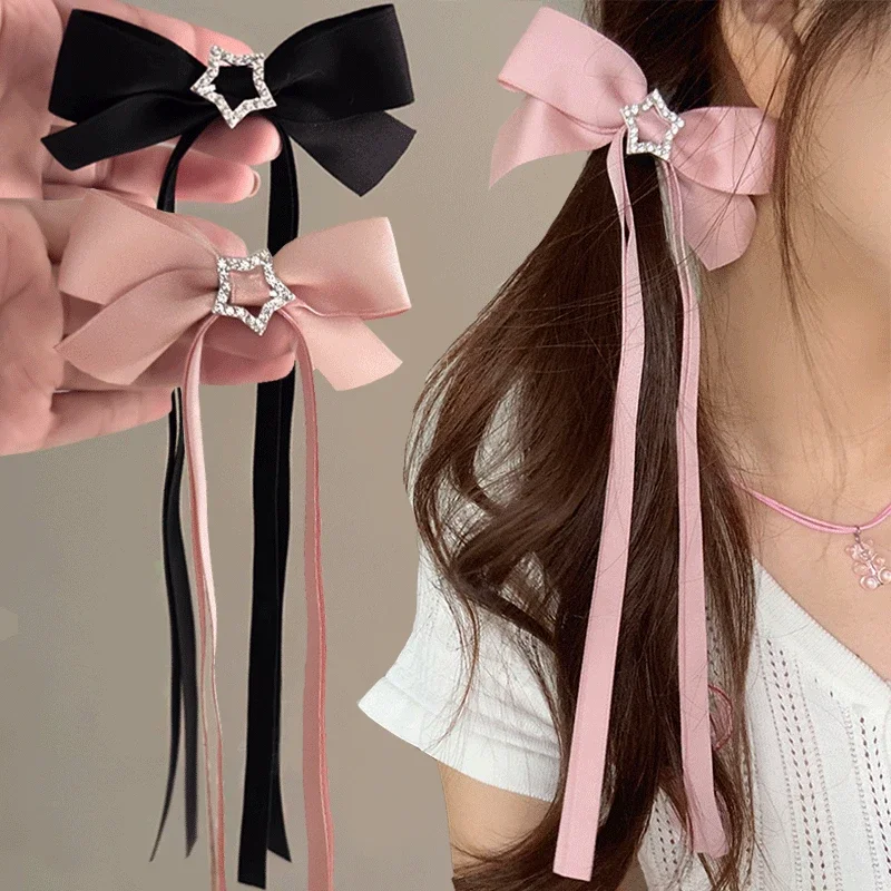

Pink Bow Star Ribbon Hair Clip Girls Sweet Classic Black Hair Clips Elegant Fashion Wedding Party Hairpins Hair Accessories Gift