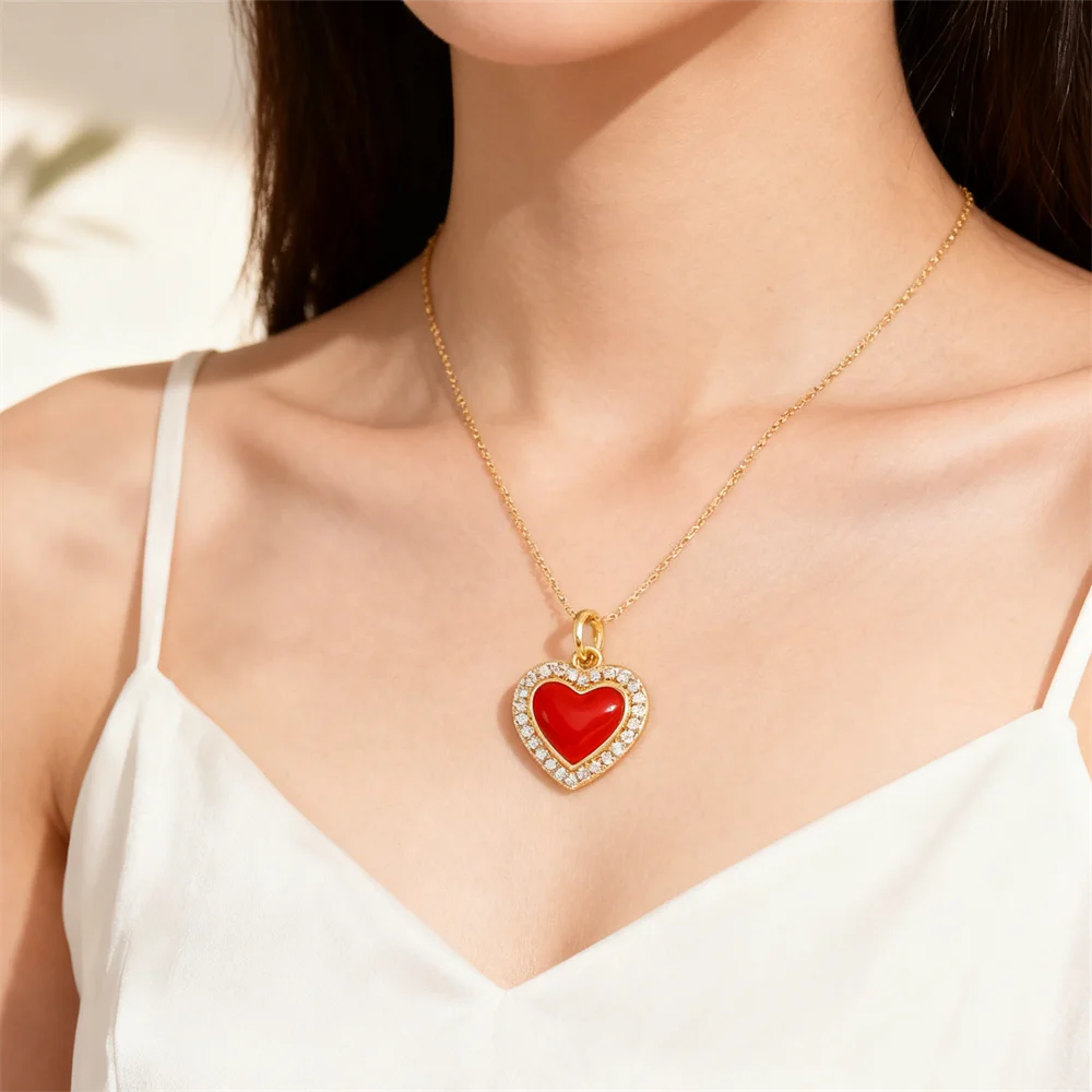 

4Pcs Pendants Brass Enamel Heart Charms Cubic Zirconia for Diy Jewelry Necklace Bracelet Sparkling Accessories for Women Men