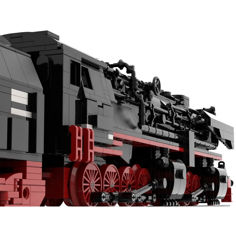 Vintage Heavy Steam Locomotive Engine with Coal Tender  Red Wheels Railway Block Model for 249188 MOC