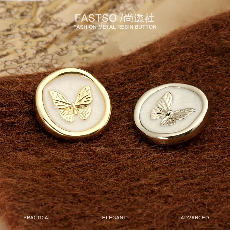 18,20,23mm Butterfly Decorative Button for Clothes Sewing Button Sweater Cardigan Metal Suit Accessories Golden 6pcs